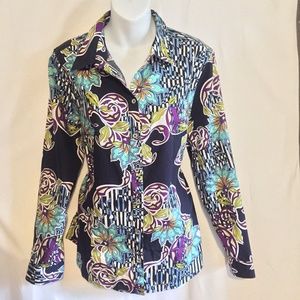 Chicos shirt size 2 12 Dark Navy Print Button down
